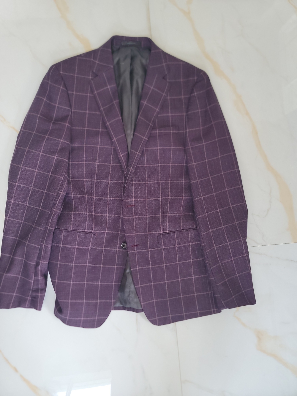 Calvin Klein Men's Windowpane Purple Blazer - Classic Tailored Jacket